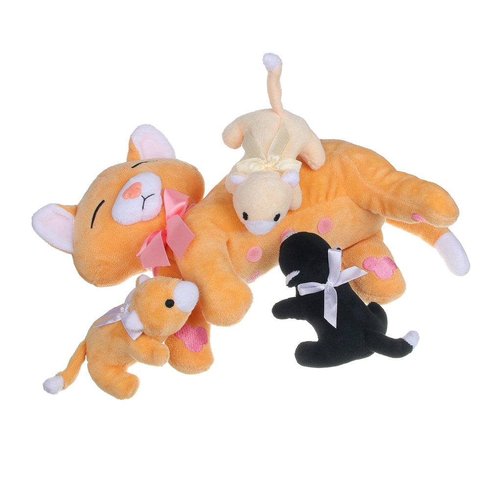 ИГРОЛЕНД Игрушка мягкая Кошка с тремя котятами, полиэстер, 36х20х15см, арт.№ 264-270