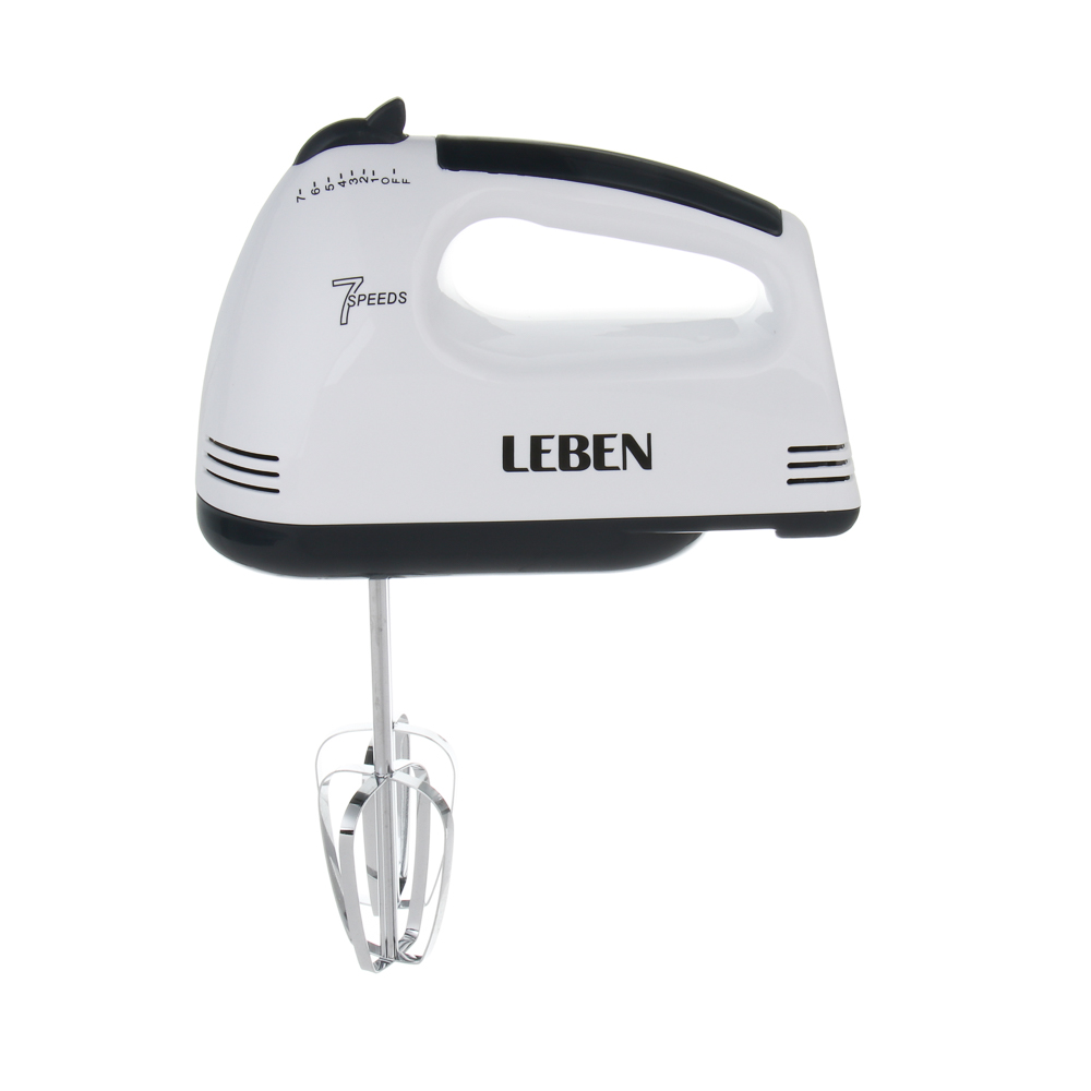 LEBEN Миксер ручной, 300Вт, 7 скоростей, 2 пары насадок из нерж.стали, корпус пластик, арт.№ 269-065