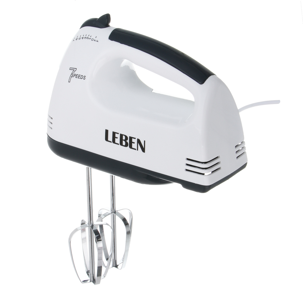 LEBEN Миксер ручной, 300Вт, 7 скоростей, 2 пары насадок из нерж.стали, корпус пластик, арт.№ 269-065
