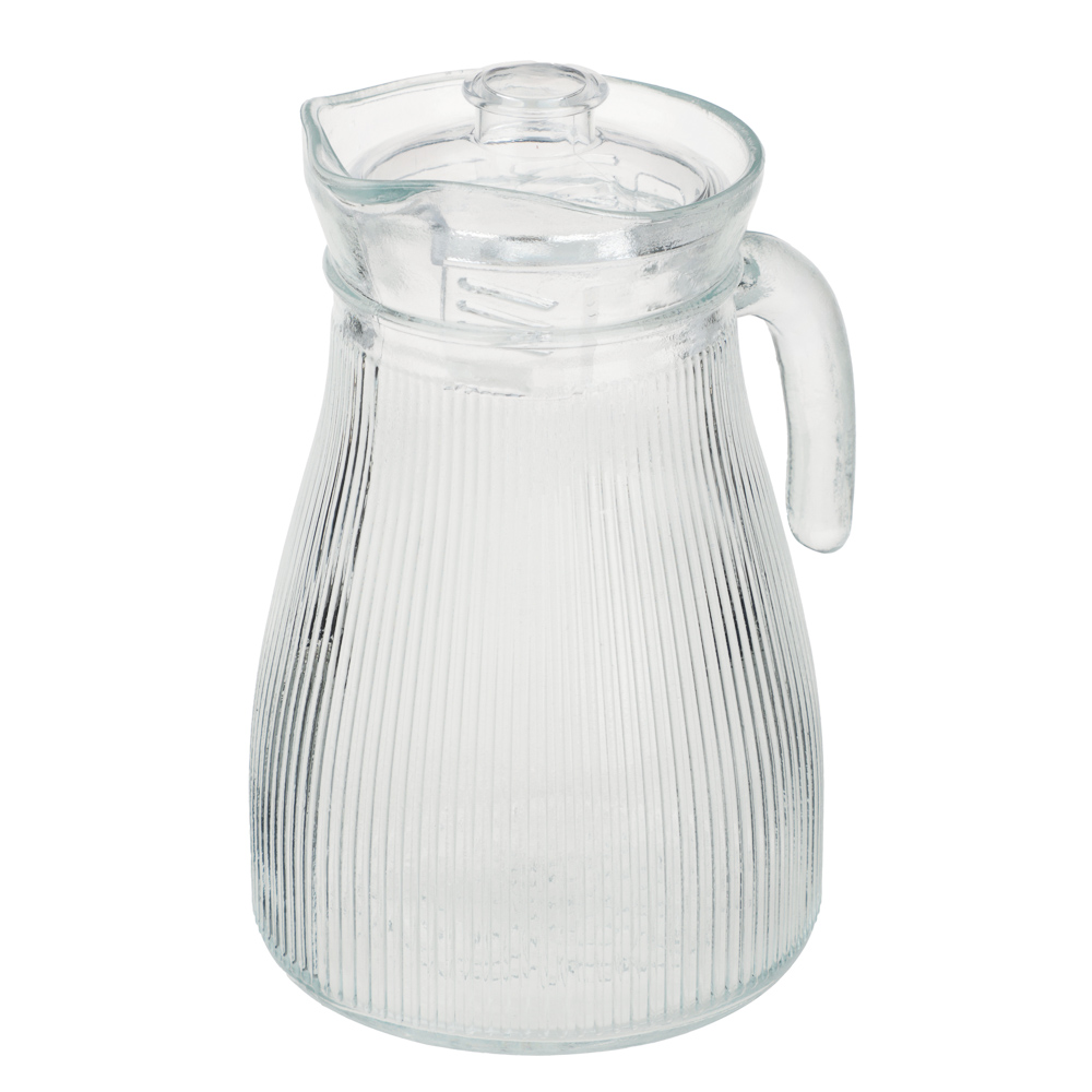 Кувшин с крышкой тм MILLIMI Симпл мини, 1200мл, стекло, крышка пластик, рифленый, арт.№ 878-613