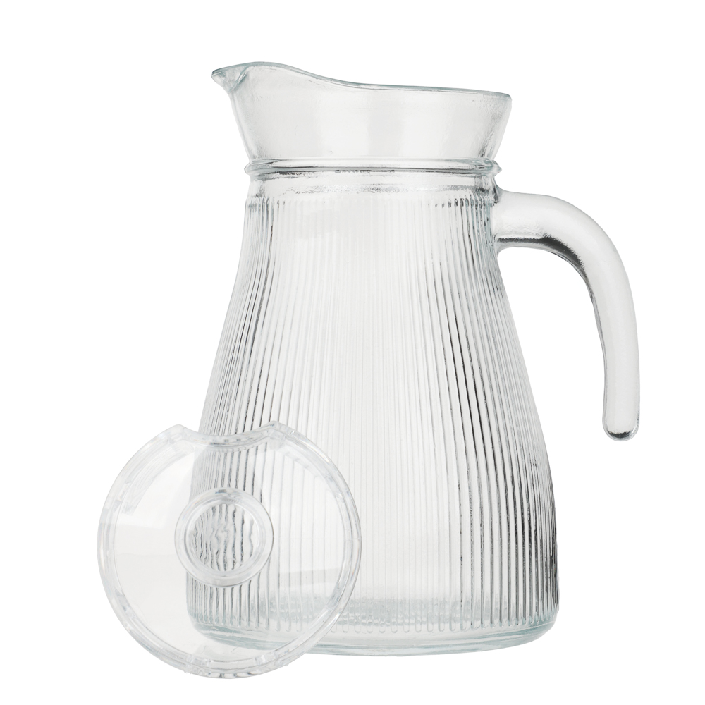 Кувшин с крышкой тм MILLIMI Симпл мини, 1200мл, стекло, крышка пластик, рифленый, арт.№ 878-613