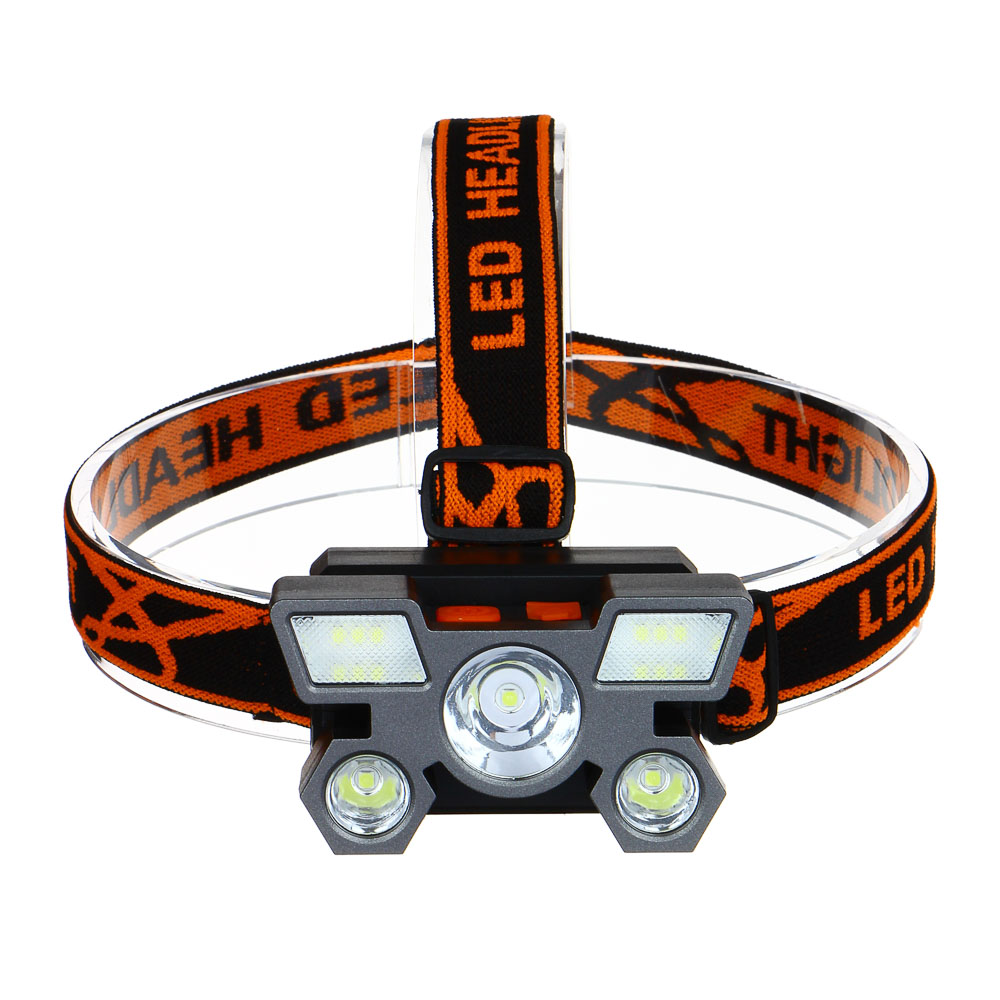 Фонарь налобный тм ЕРМАК, 6 + 3 LED, 4 режима, 87х50х58мм, 1200мАч, USB кабель, пластик, арт.№ 221-077