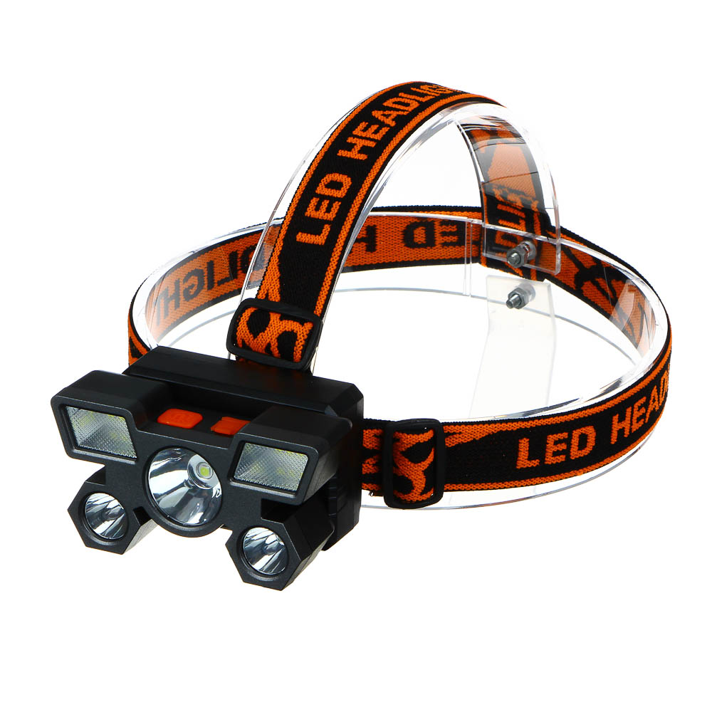 Фонарь налобный тм ЕРМАК, 6 + 3 LED, 4 режима, 87х50х58мм, 1200мАч, USB кабель, пластик, арт.№ 221-077