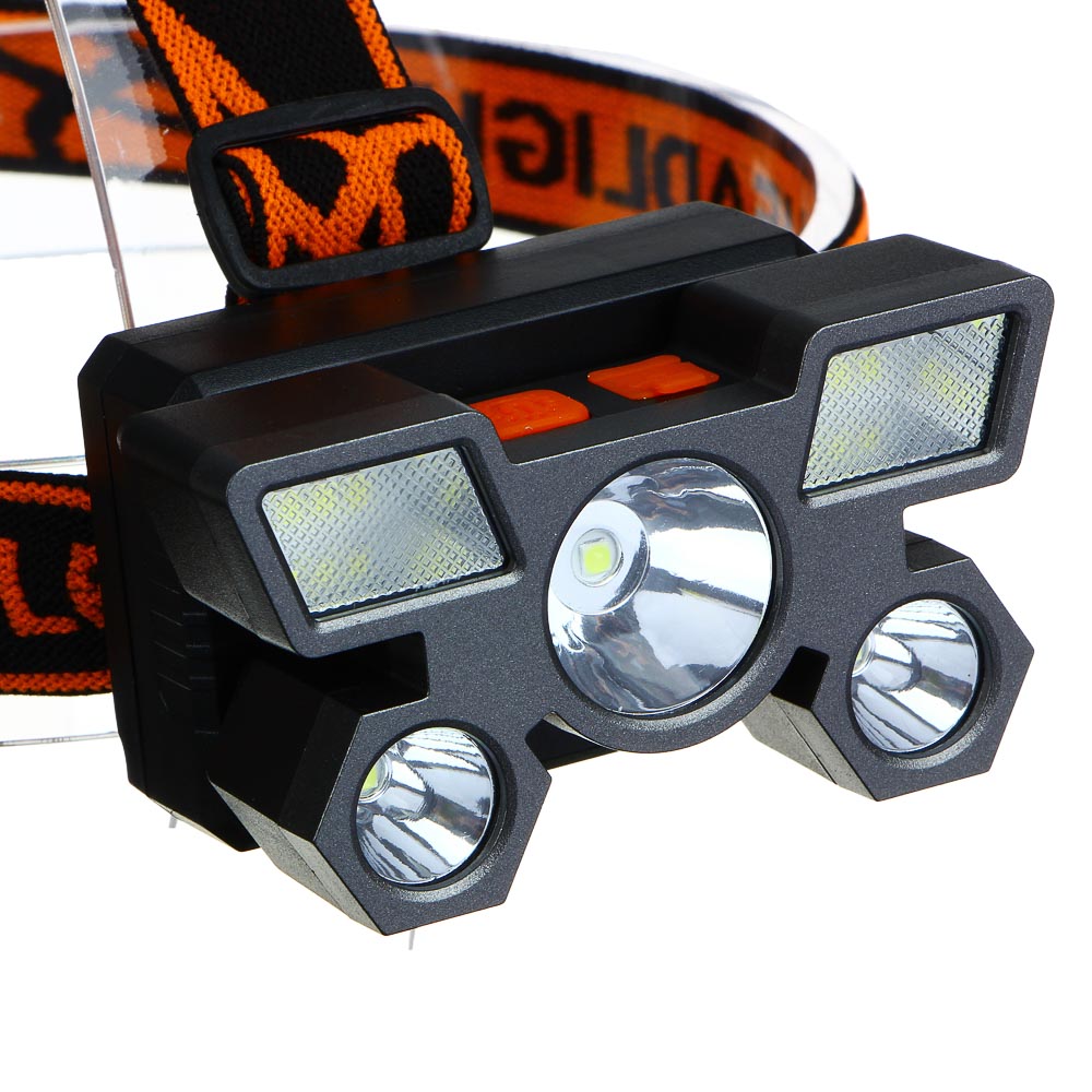 Фонарь налобный тм ЕРМАК, 6 + 3 LED, 4 режима, 87х50х58мм, 1200мАч, USB кабель, пластик, арт.№ 221-077