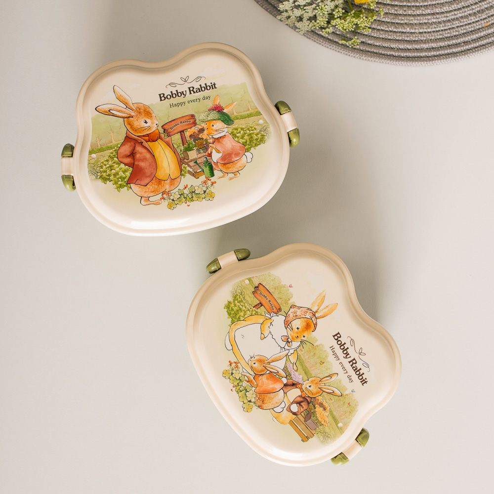 Ланчбокс квадратный "Зайчата", тарелка, ложка-вилка, 16,5х12см, полипропилен, арт.№ 829-143