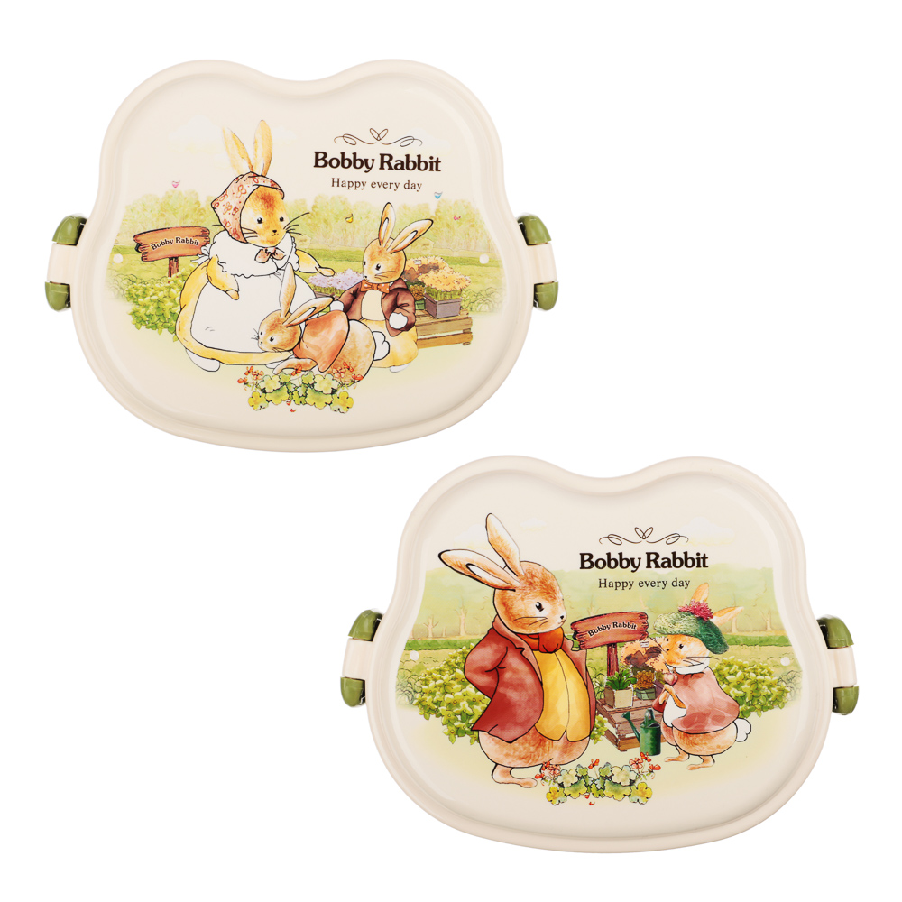 Ланчбокс квадратный "Зайчата", тарелка, ложка-вилка, 16,5х12см, полипропилен, арт.№ 829-143