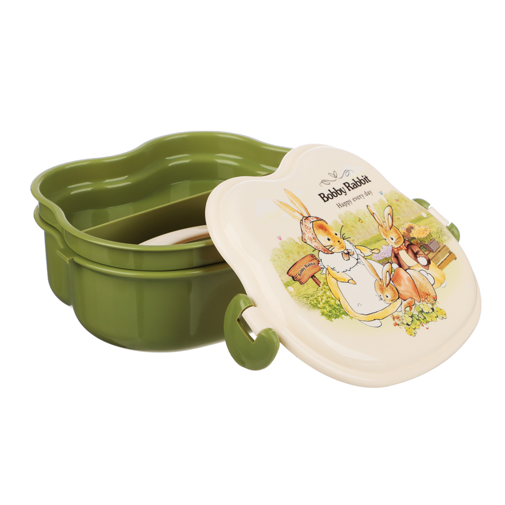 Ланчбокс квадратный "Зайчата", тарелка, ложка-вилка, 16,5х12см, полипропилен, арт.№ 829-143