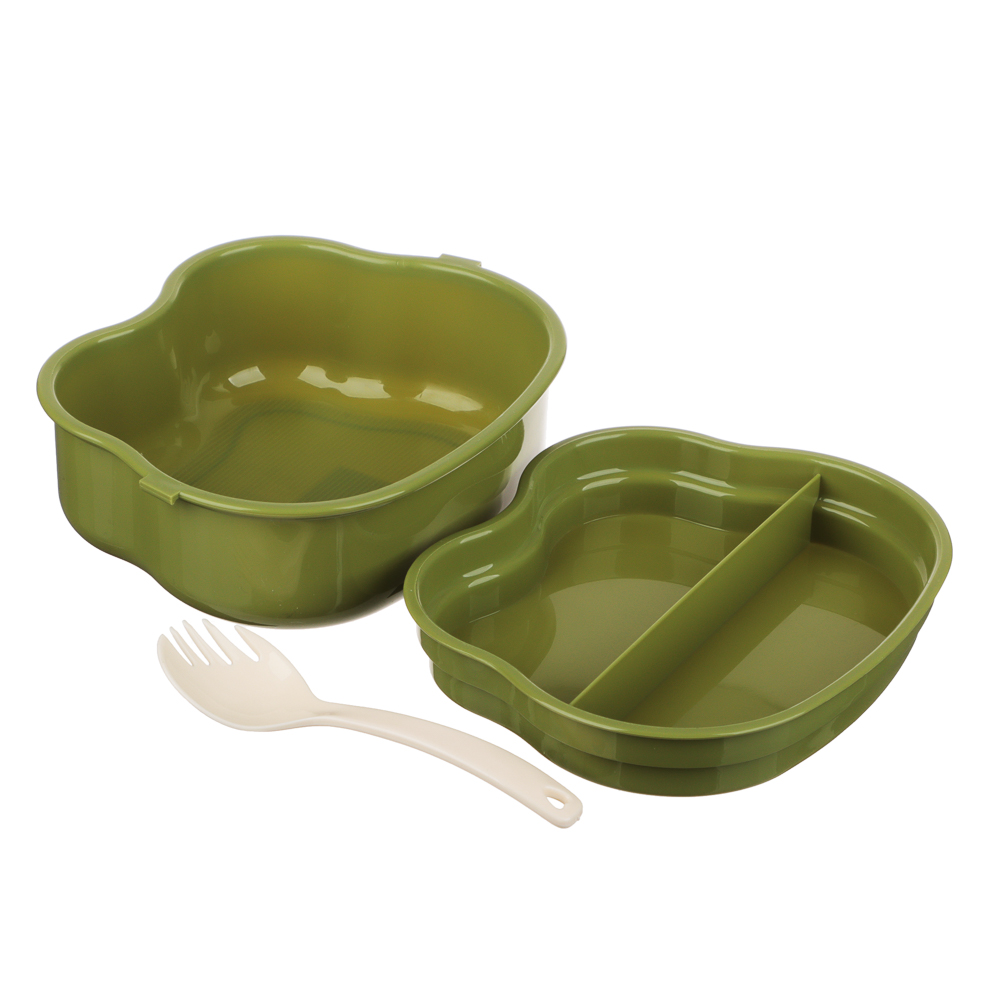 Ланчбокс квадратный "Зайчата", тарелка, ложка-вилка, 16,5х12см, полипропилен, арт.№ 829-143