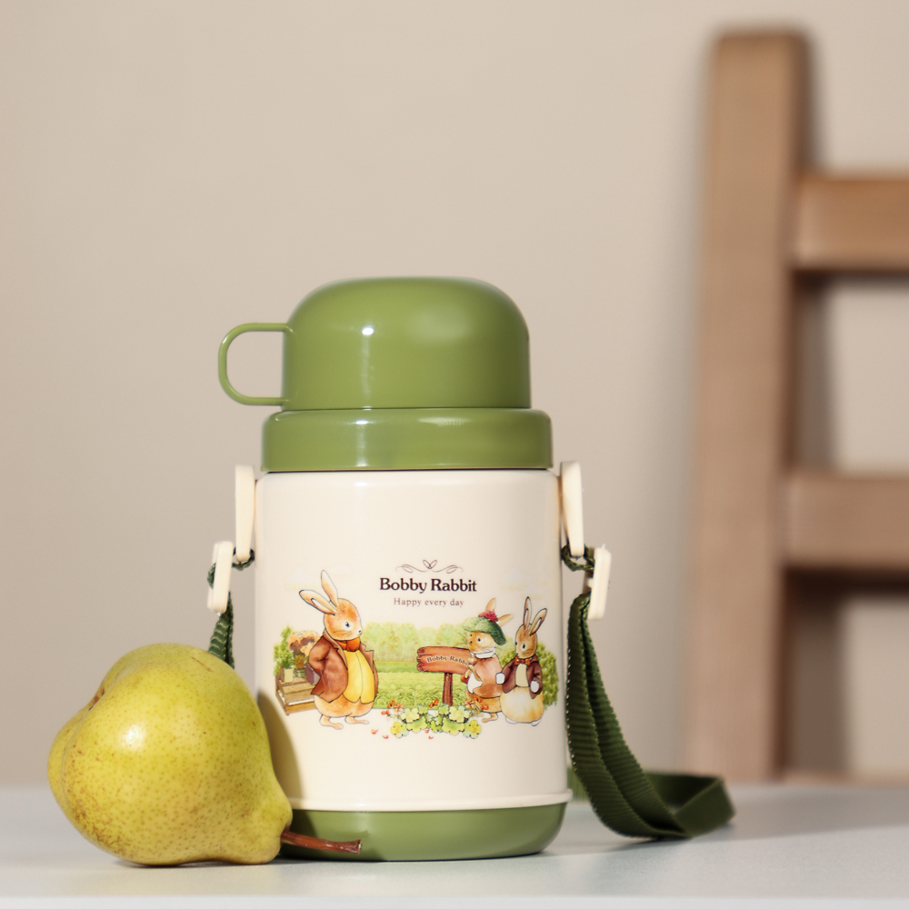 Бутылочка с двухслойными стенками "Зайчата", с кружкой, 400мл, полипропилен, арт.№ 829-146