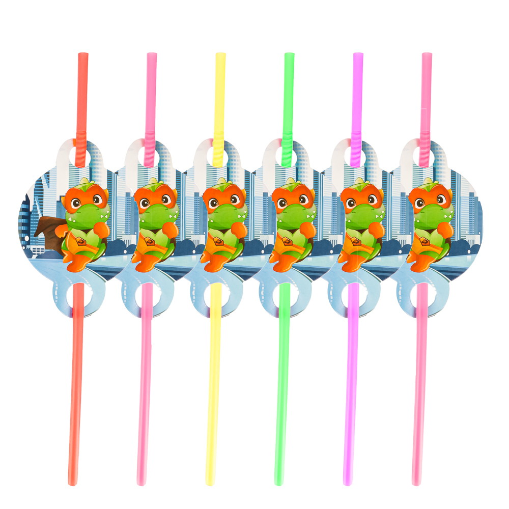 Трубочки для напитков 6 шт, 260x6мм, с изображением динозавриков, арт.№ 521-124