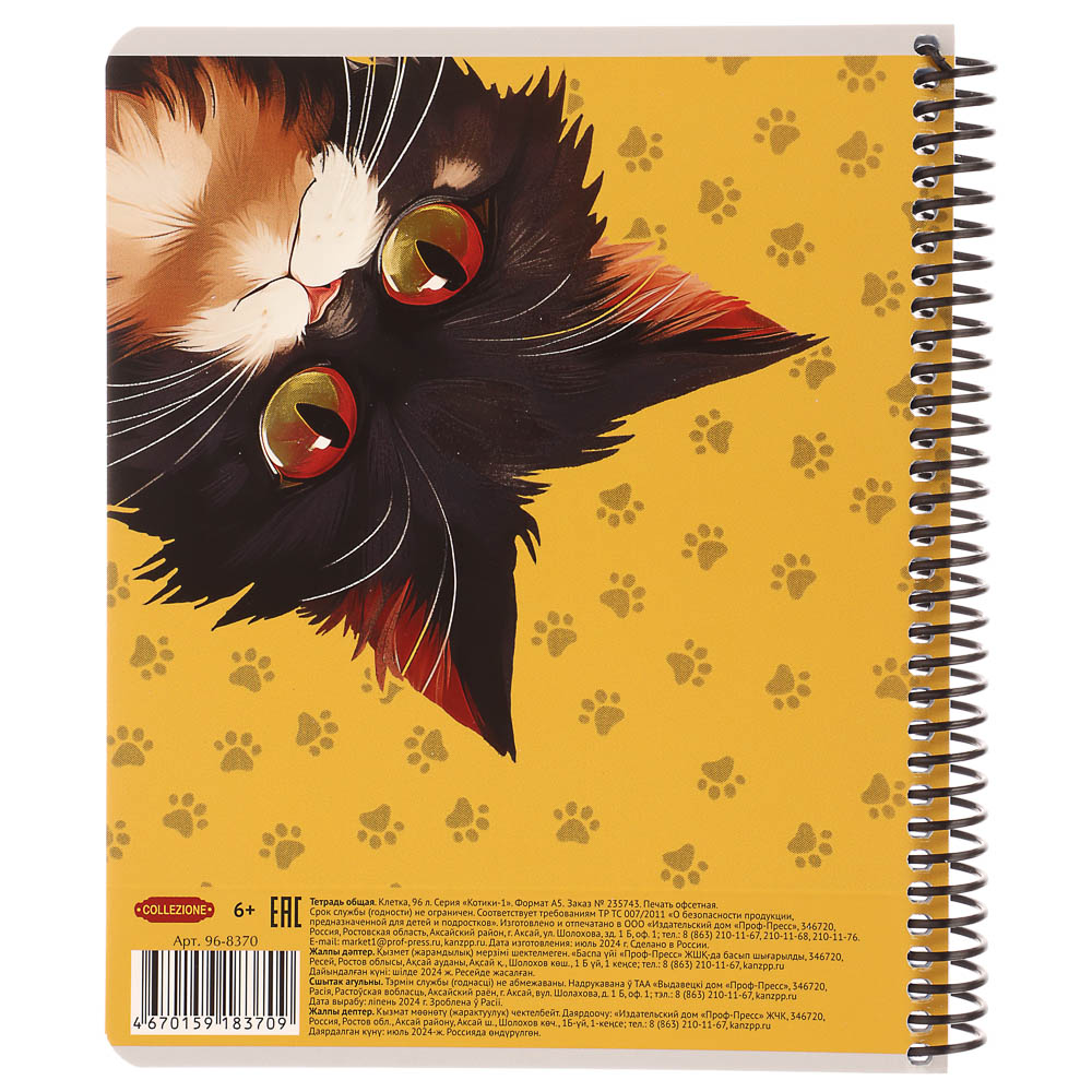 Тетрадь 96 л., А5, в клетку, БЕЛЫЕ ЛИСТЫ, обл.мел. картон, спираль, микс, арт.№ 578-180