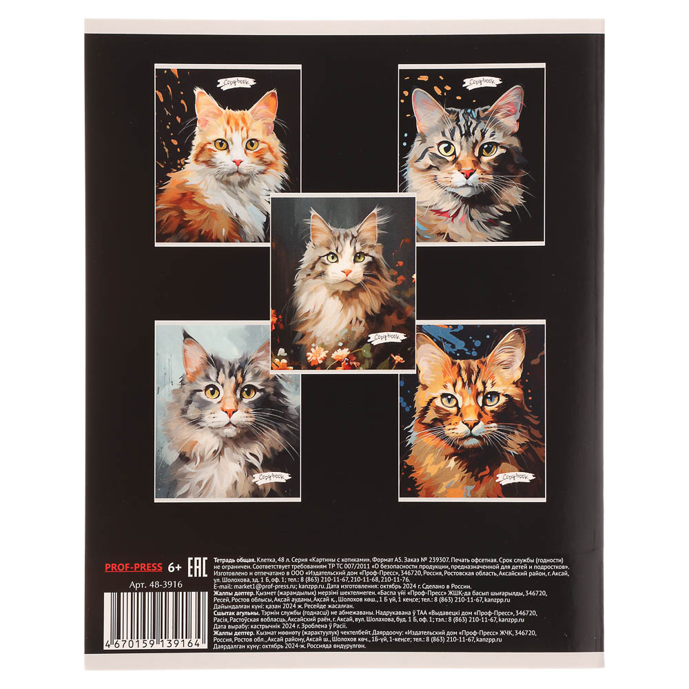 Тетрадь 48л., А5, в клетку, офсет, обл. мел.картон, скрепка, твин лак, микс, арт.№ 578-181