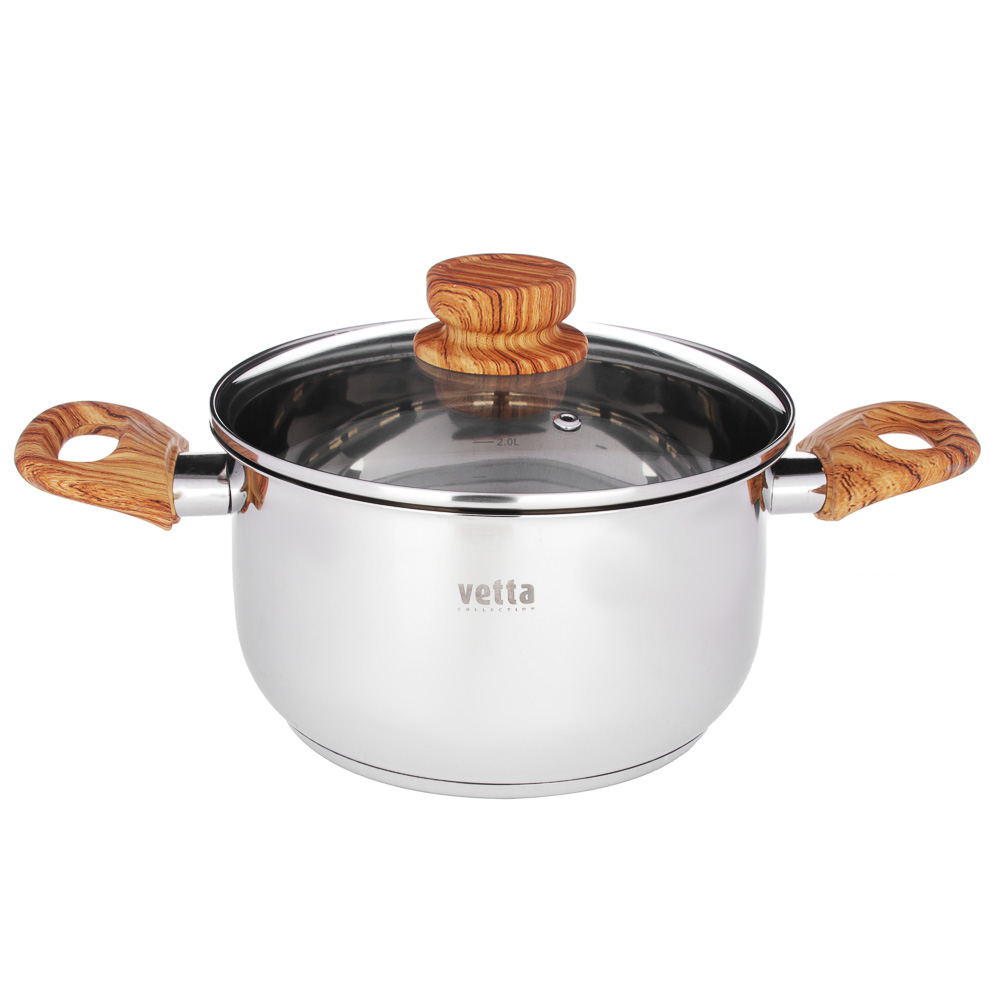 VETTA Боньер Набор кастрюль 6 пр.: ковш 1,7л, кастрюли 3,4л, 6,2л, со стекл. крышкой, арт.№ 822-204