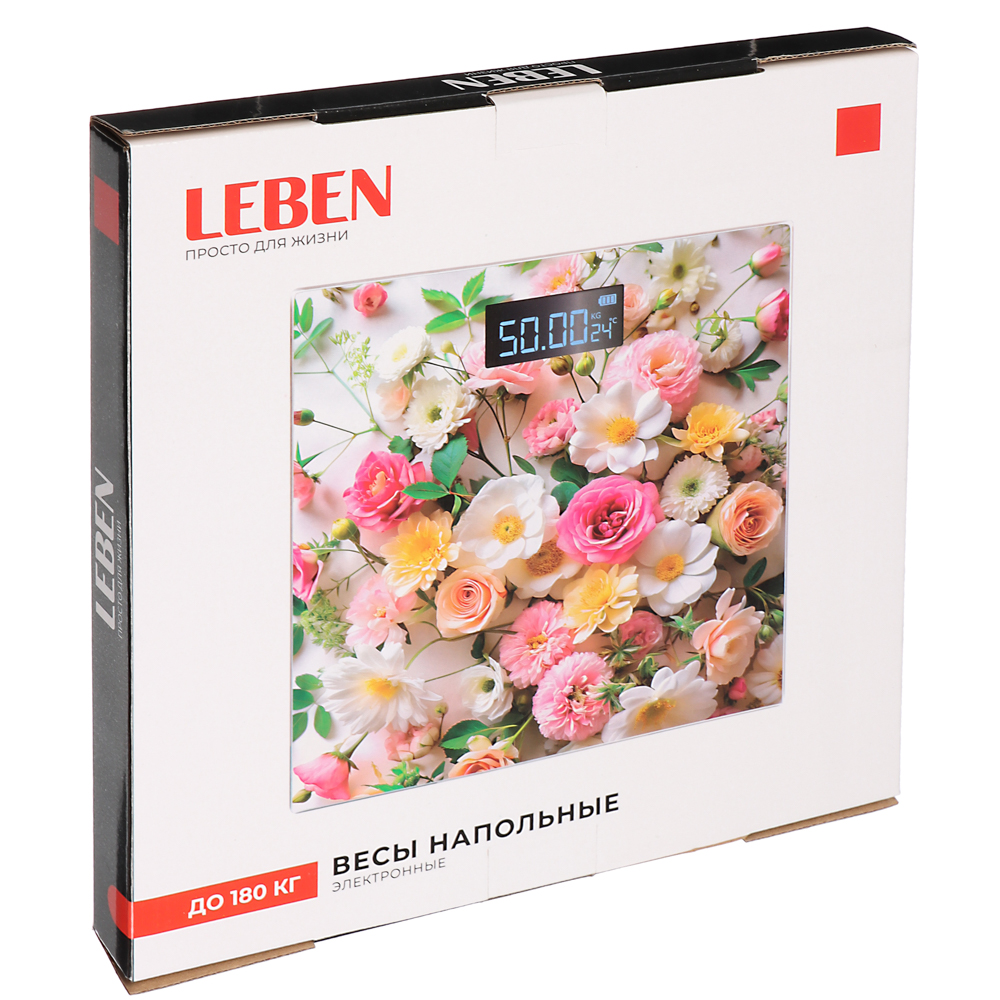 LEBEN Весы напольные электронные "Симпатия", ЖК-дисплей, макс. нагр.до 180кг, 28х28х0,5см, арт.№ 252-095