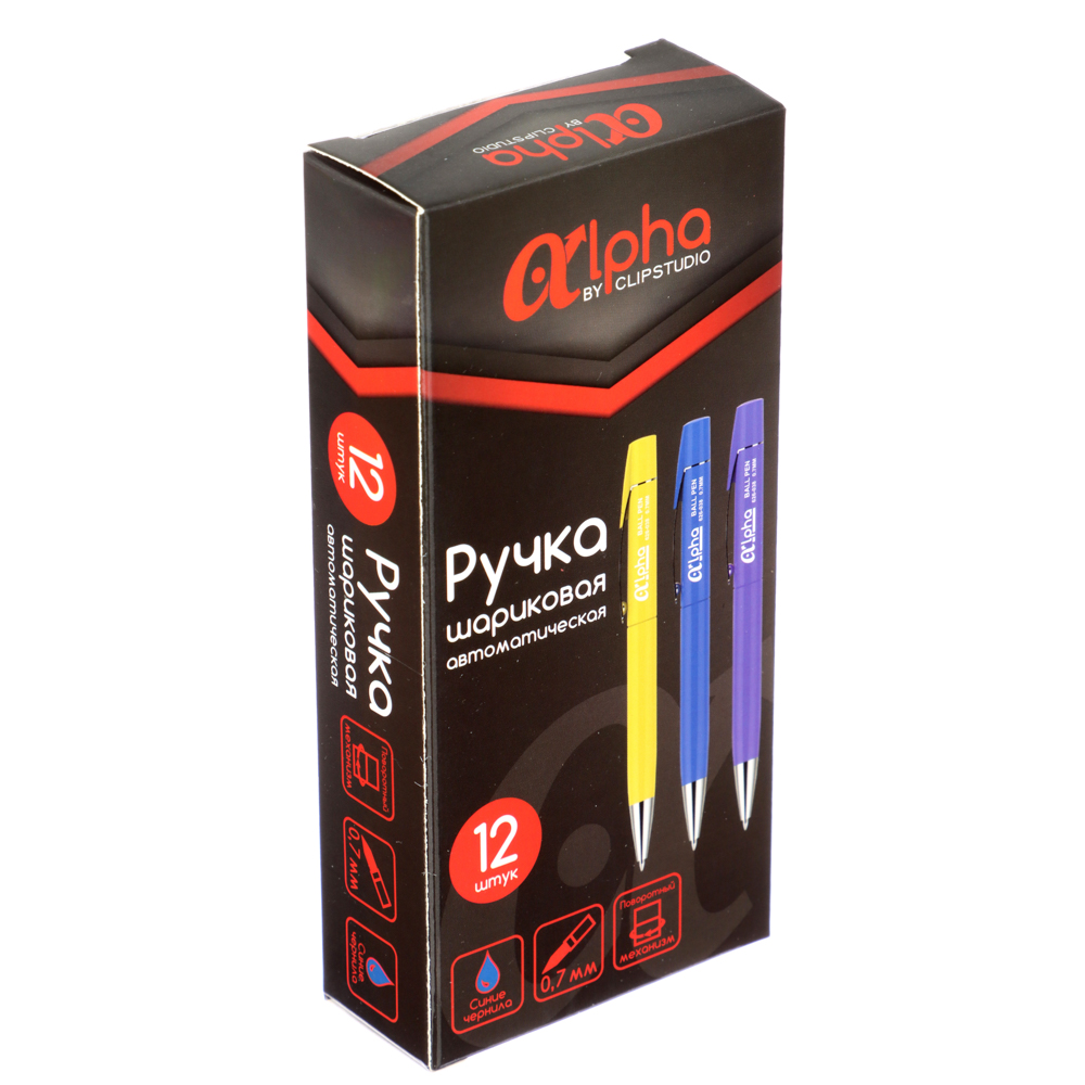 Авторучка шар.синяя "Альфа", цв.корпус, мет.клип, поворот.механизм, 0,7мм, 6 цв.корпуса, пластик, арт.№ 626-038