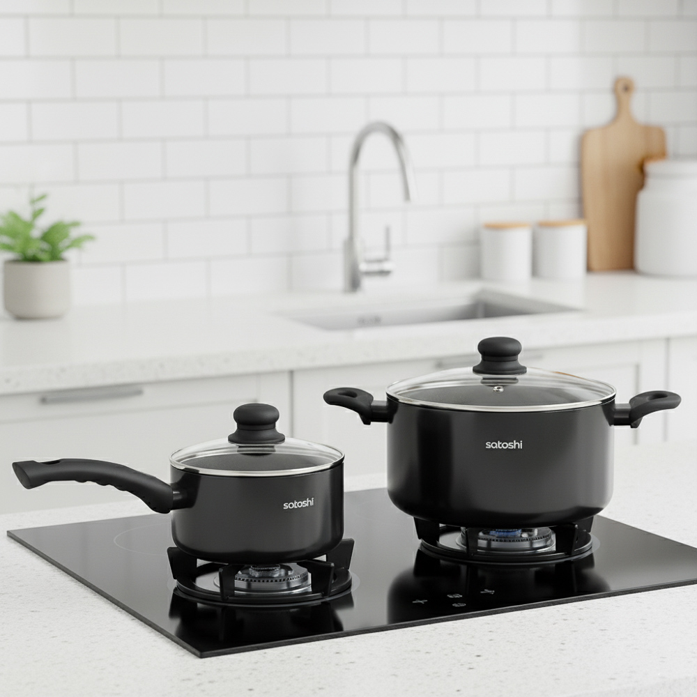 Набор посуды 11 предметов SATOSHI Графит, кастрюли 20 см, 24 см, 28 см (2,8 л, 4,6 л, 7 л), ковш 16 см (1,6 л), сковороды 24 см, 28 см, индукция, арт.№ 846-748