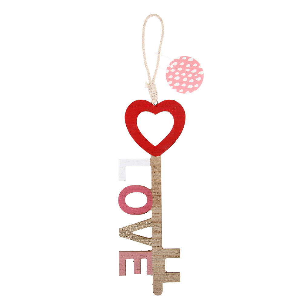 Декор - подвеска, сердце - ключ, 9x30 см, МДФ, арт.№ 597-269