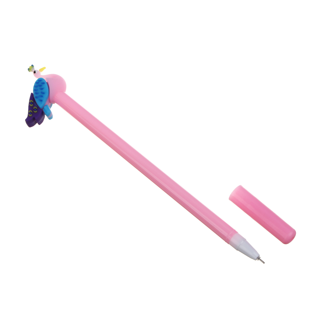 Ручка гелевая синяя, с наконечником в форме павлина, 4 дизайна, арт.№ 591-196