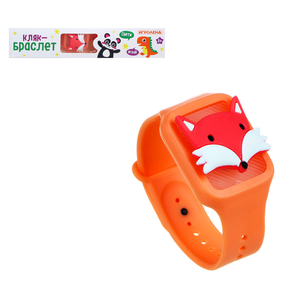 ИГРОЛЕНД Кляк-браслет, светящийся, пластик, силикон, 2xAG13, 22х3,5см, 4 дизайна, арт.№ 295-184