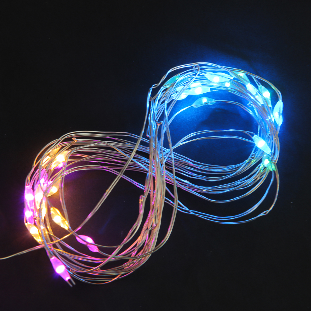 Гирлянда нить росы 3 м СНОУ БУМ, 30 LED ламп, постоянное свечение мульти, проволока серебряный цвет, 2xCR2032, арт.№ 384-336