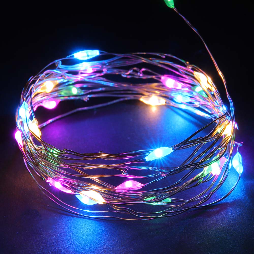 Гирлянда нить росы 3 м СНОУ БУМ, 30 LED ламп, постоянное свечение мульти, проволока серебряный цвет, 2xCR2032, арт.№ 384-336