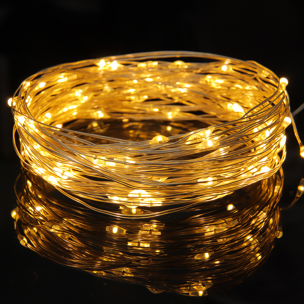 Гирлянда нить росы 5 м СНОУ БУМ, 50 LED ламп, свечение шампань, 8 режимов, проволока серебряный цвет, 3хАА, арт.№ 384-337