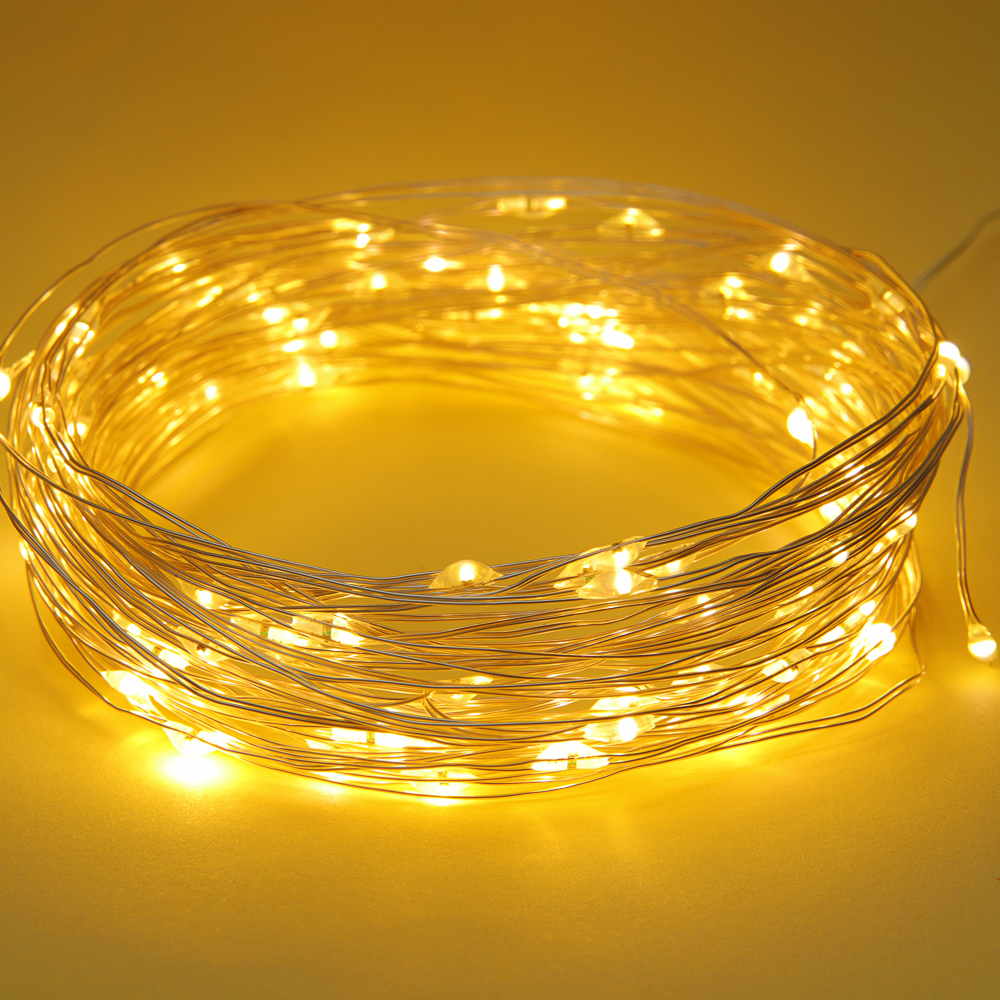 Гирлянда нить росы 5 м СНОУ БУМ, 50 LED ламп, свечение шампань, 8 режимов, проволока серебряный цвет, 3хАА, арт.№ 384-337