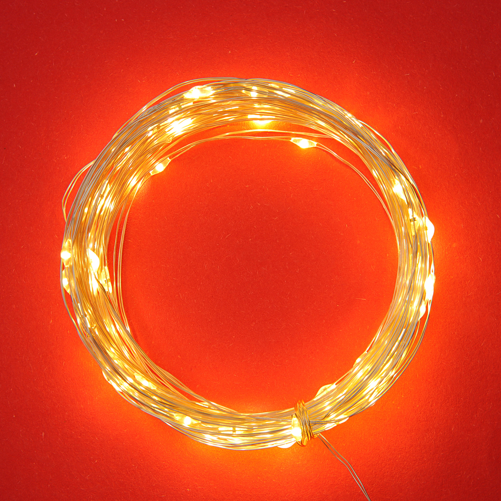 Гирлянда нить росы 10 м СНОУ БУМ, 100 LED ламп, свечение шампань, 8 режимов, проволока серебряный цвет, 3хАА, арт.№ 384-338