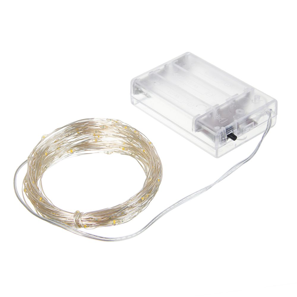 Гирлянда нить росы 10 м СНОУ БУМ, 100 LED ламп, свечение шампань, 8 режимов, проволока серебряный цвет, 3хАА, арт.№ 384-338