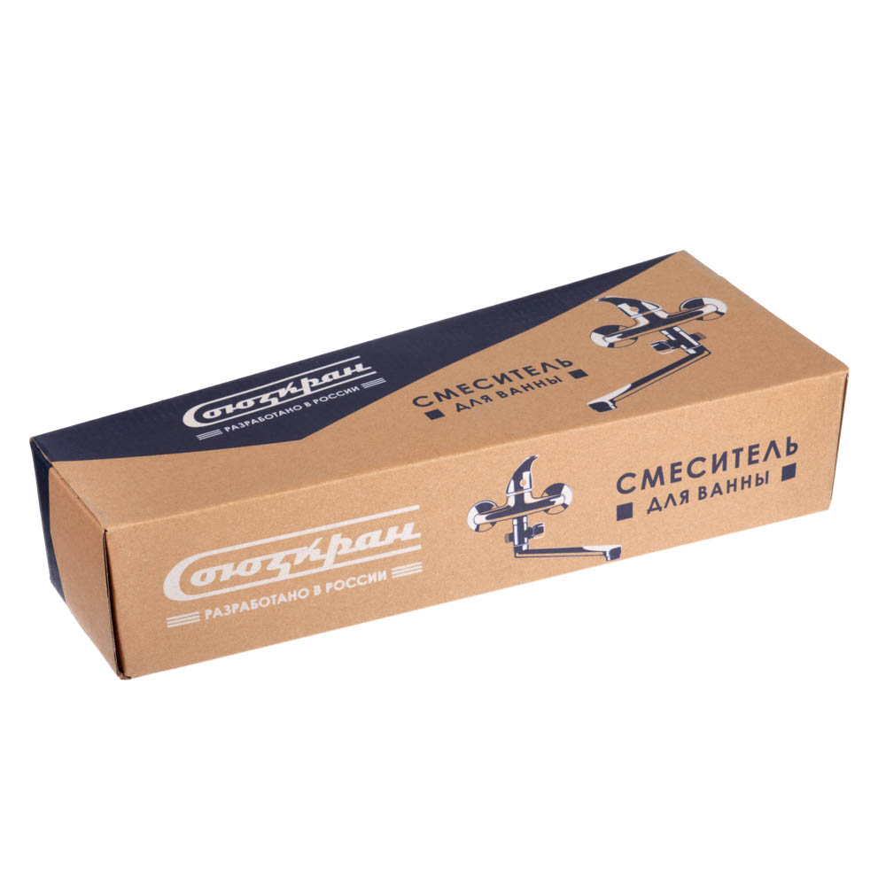 СоюзКран Смеситель для ванны с душем, плоский излив 35см, кер. картридж 35мм, хром, цинк, SK09-I102, арт.№ 567-020