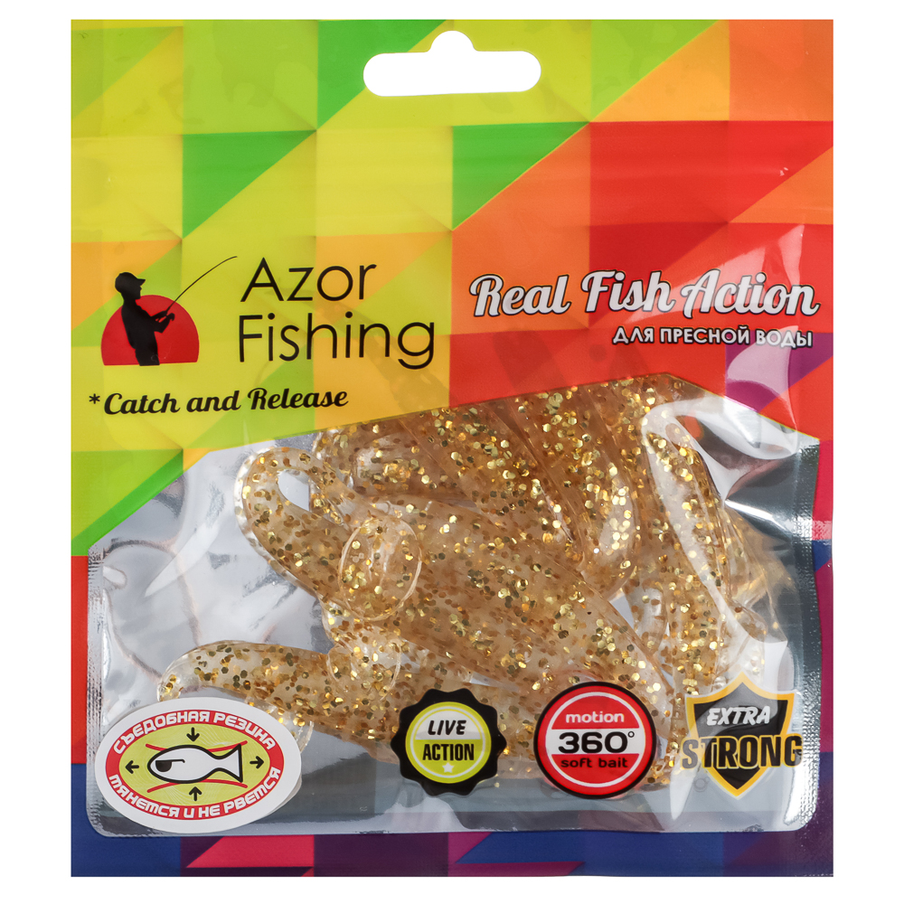 Приманка мягкая "Виброхвост оффсет 2.8" тм AZOR FISHING,силикон Премиум,70 мм,8 шт. в уп,микс цветов, арт.№ 145-085