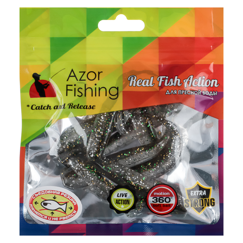 Приманка мягкая "Виброхвост оффсет 2.8" тм AZOR FISHING,силикон Премиум,70 мм,8 шт. в уп,микс цветов, арт.№ 145-085