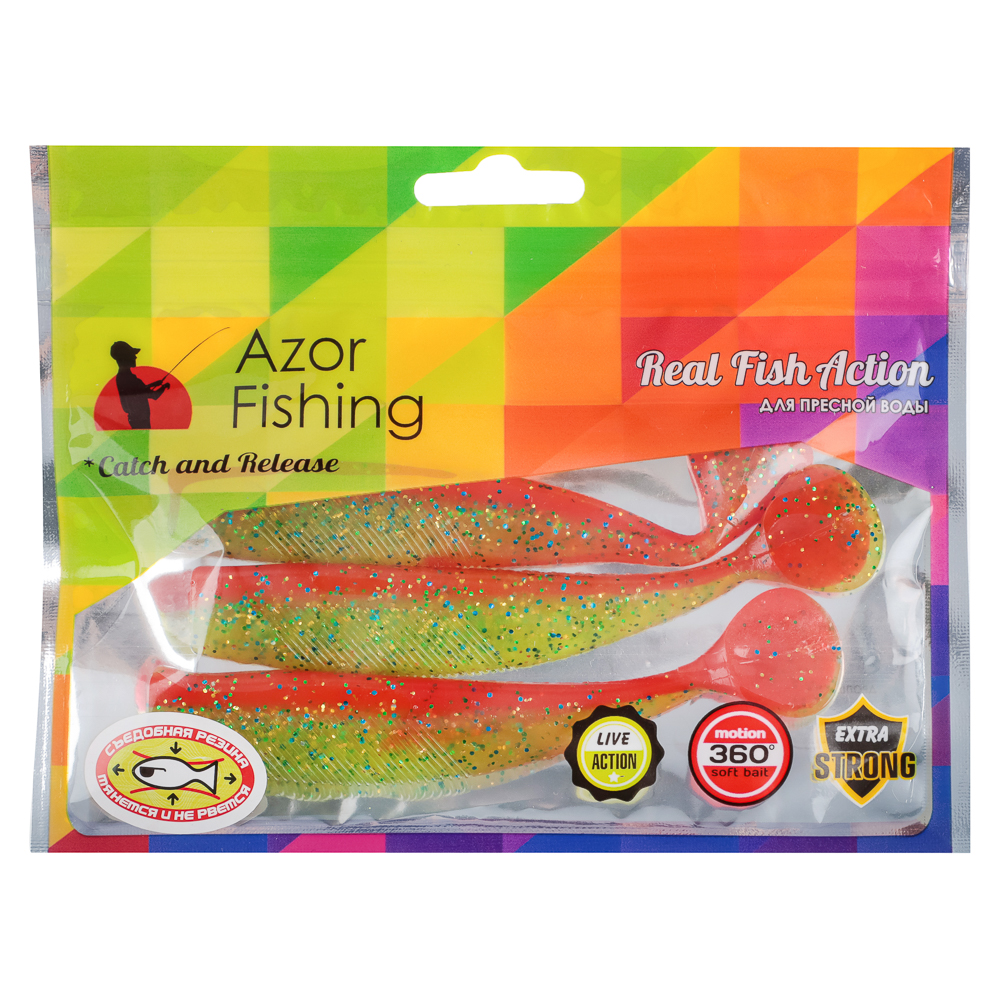 Приманка мягкая "Виброхвост 4.5" тм AZOR FISHING, силикон Премиум, 110 мм, 3 шт. в уп., микс цветов, арт.№ 145-083