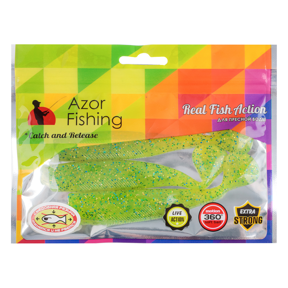 Приманка мягкая "Виброхвост 4.5" тм AZOR FISHING, силикон Премиум, 110 мм, 3 шт. в уп., микс цветов, арт.№ 145-083