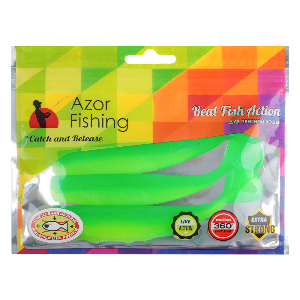 Приманка мягкая "Виброхвост 4.5" тм AZOR FISHING, силикон Премиум, 110 мм, 3 шт. в уп., микс цветов, арт.№ 145-083