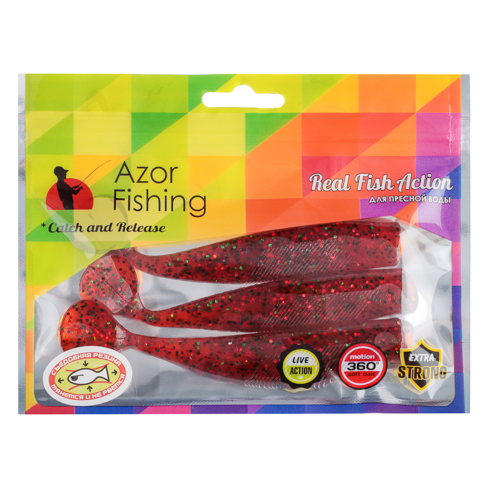 Приманка мягкая "Виброхвост 4.5" тм AZOR FISHING, силикон Премиум, 110 мм, 3 шт. в уп., микс цветов, арт.№ 145-083