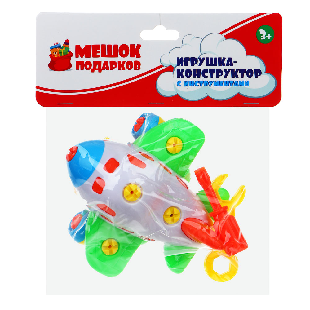 МЕШОК ПОДАРКОВ Игрушка-конструктор с инструментами, крупные детали, PP, 22х8х13,5/18см, 2 диз., арт.№ 891-318