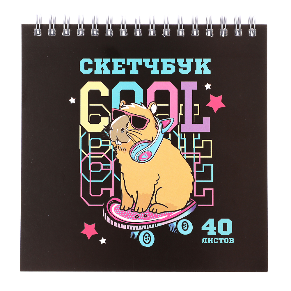 Скетчбук (альбом) 14,5х14,5см, 40л. обл.картон, блок 100г/м2, спираль, тв. подложка, 4 диз., арт.№ 515-069