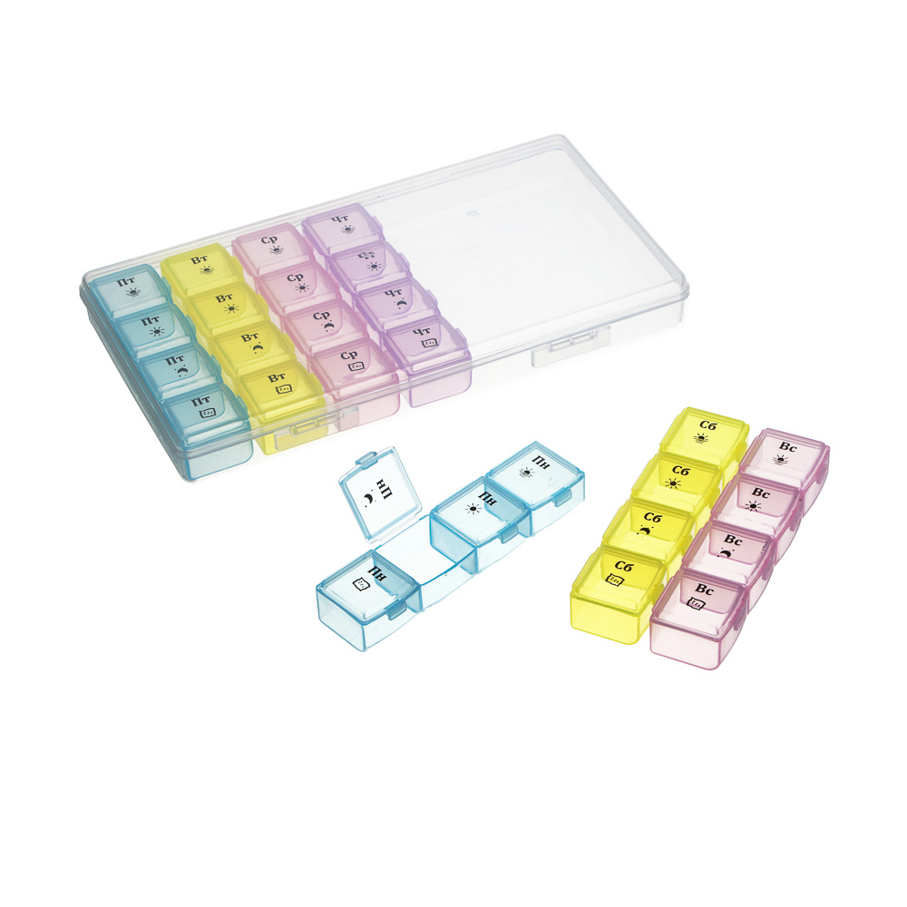 Бокс для таблеток тм VETTA, 28 ячеек, пластик, 19,5х11см, арт.№ 414-204