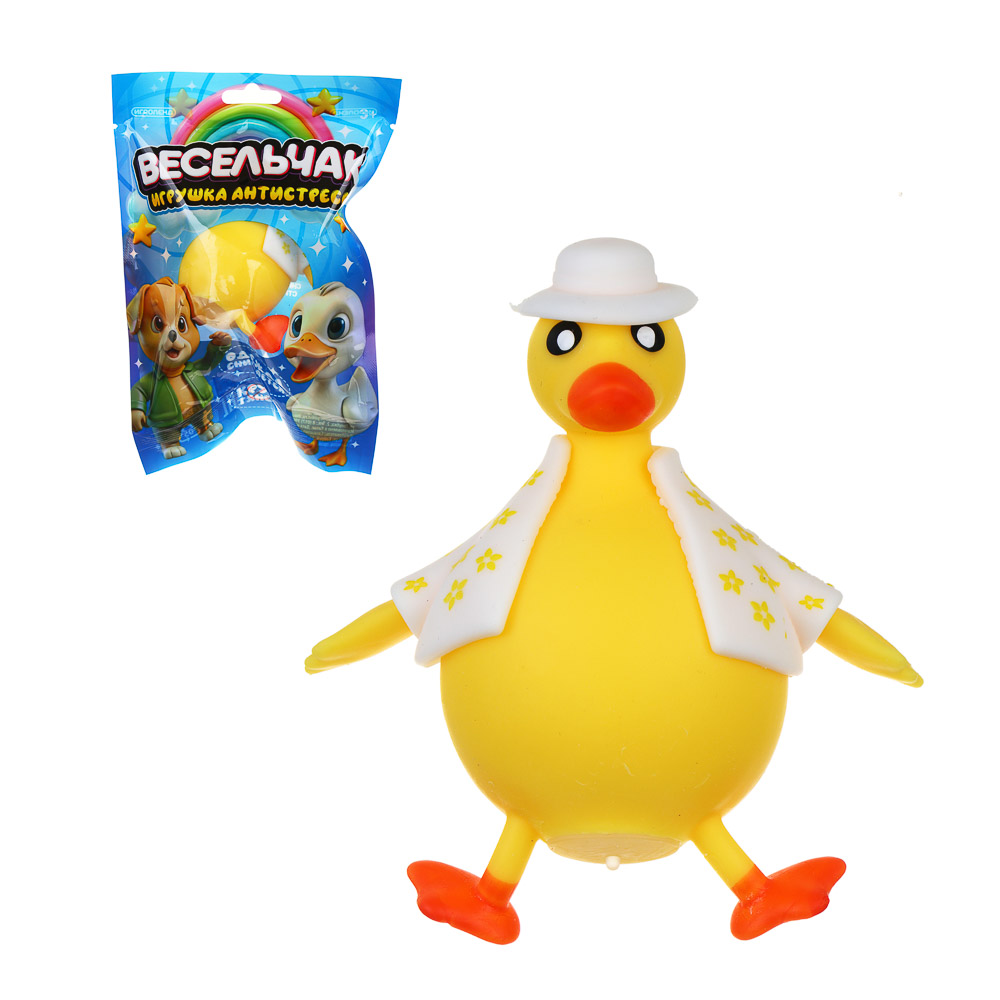 ИГРОЛЕНД Игрушка-антистресс, Утка -весельчак, TPR, 14см, 2 цвета, арт.№ 297-006