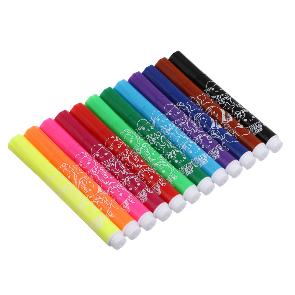 Фломастеры 12цв. BY Русские Супергерои "Каваи", утолщенные, 10,4см., в пласт. боксе с ручкой, арт.№ 801-083