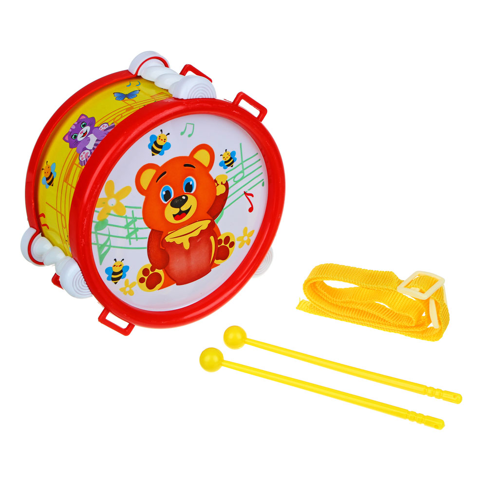 МЕШОК ПОДАРКОВ Барабан детский с палочками, HIPS, PP, картон, 14х14х6,5 см, арт.№ 889-069