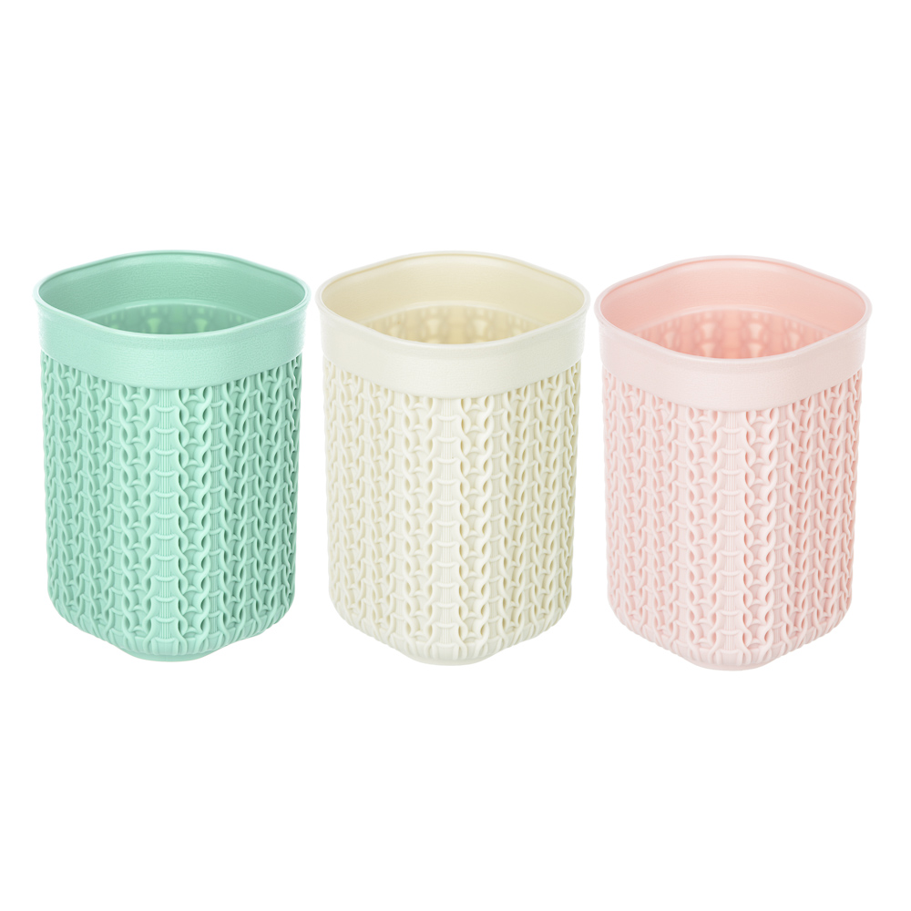 Стакан для ванной комнаты вязаный, полипропилен, 12х8,5х8,5 см, 3 цвета, арт.№ 463-951