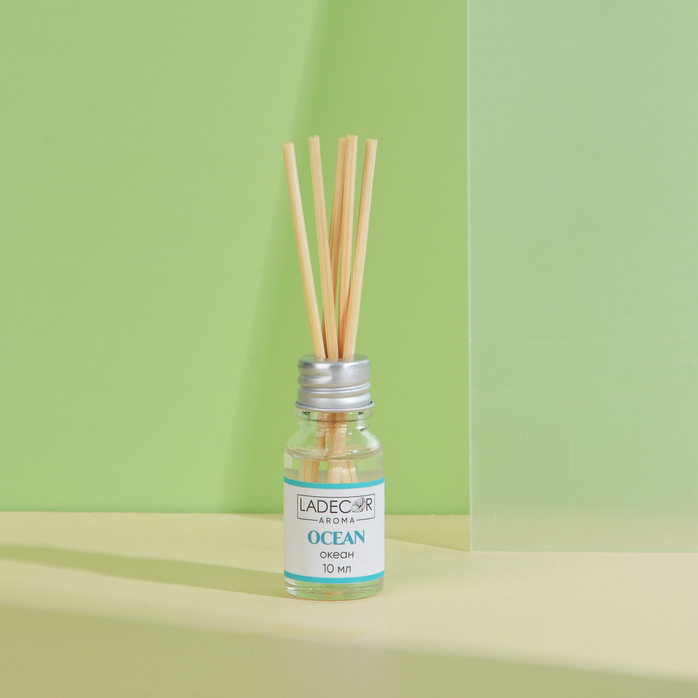 LADECOR Аромадиффузор с палочками, 10мл 6 ароматов зел.чай,лаванда,роза,ваниль,океан,корица, арт.№ 536-283