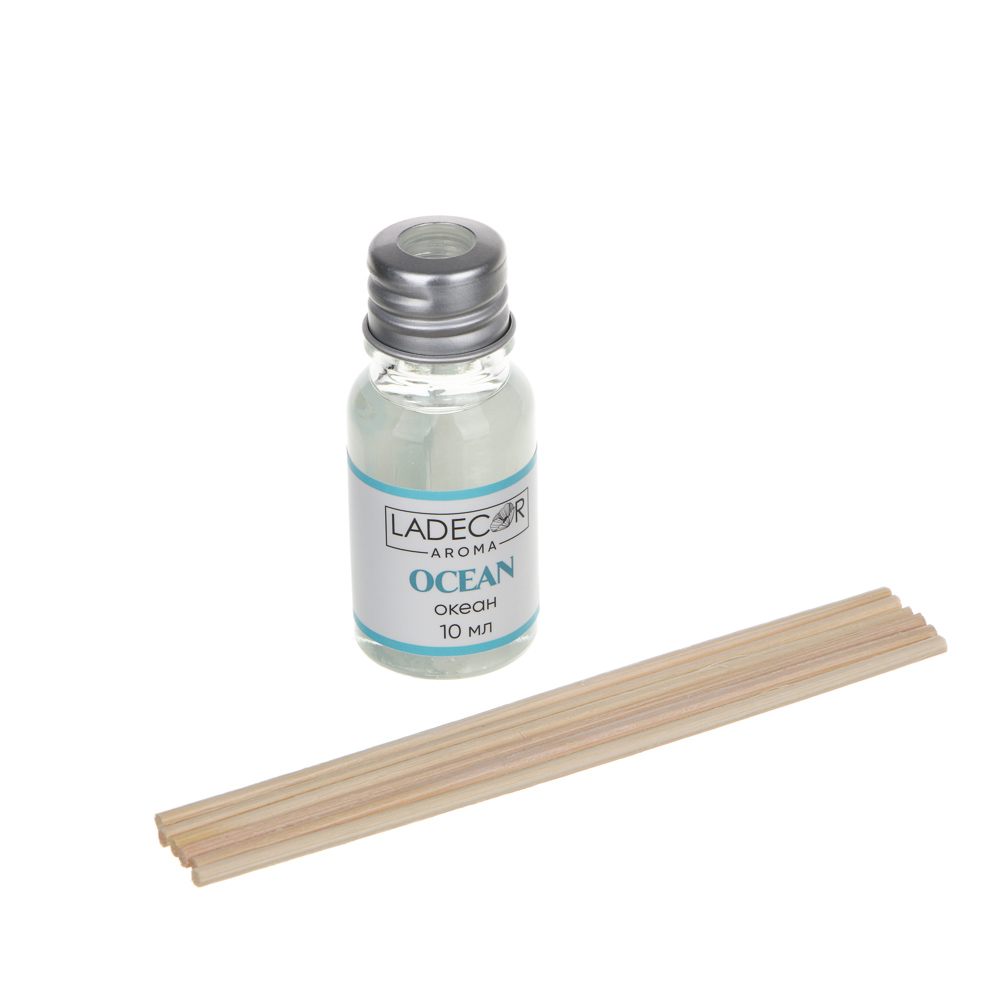 LADECOR Аромадиффузор с палочками, 10мл 6 ароматов зел.чай,лаванда,роза,ваниль,океан,корица, арт.№ 536-283