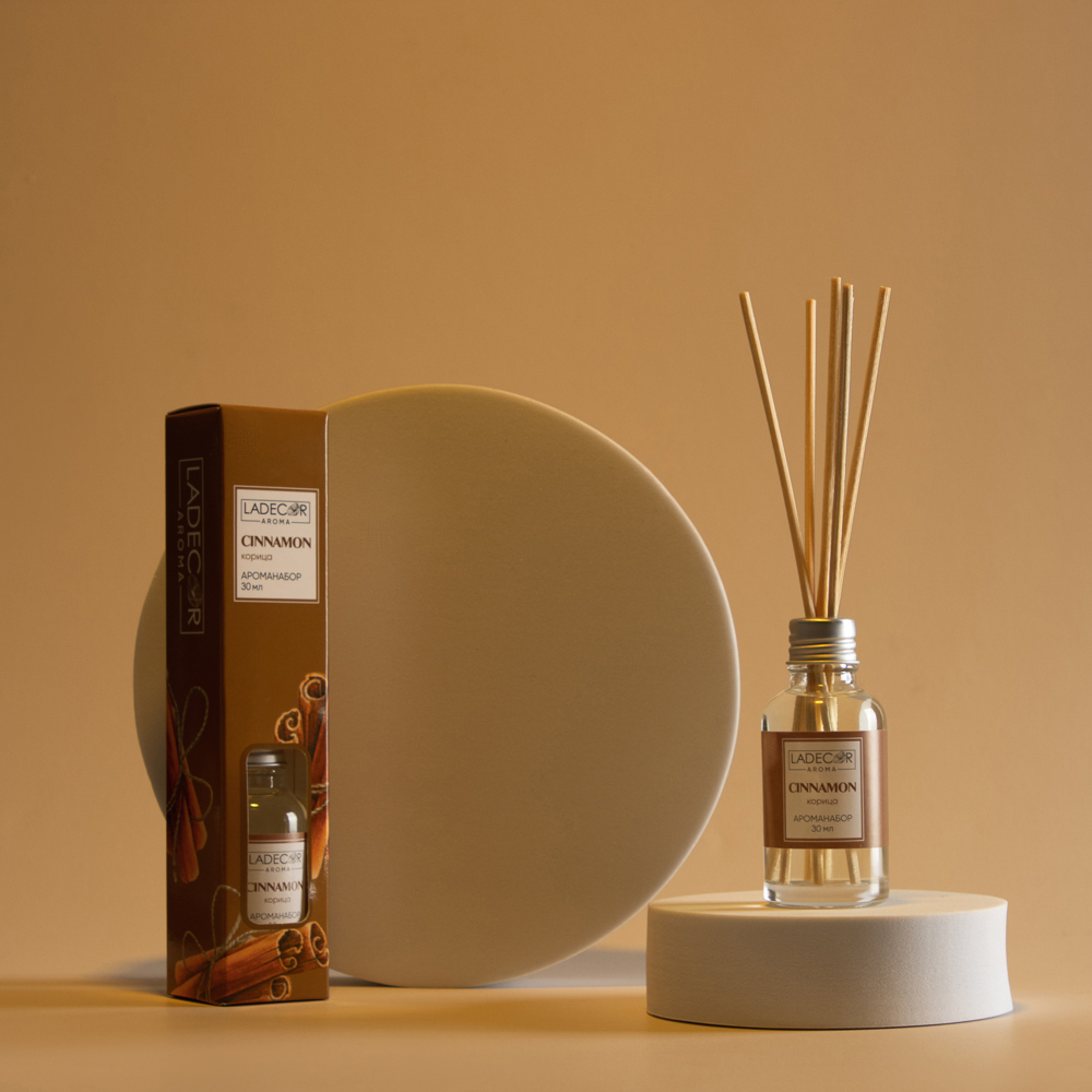 LADECOR Аромадиффузор с палочками, 30мл 6 ароматов зел. чай, лаванда, роза, ваниль, океан, корица, арт.№ 536-284
