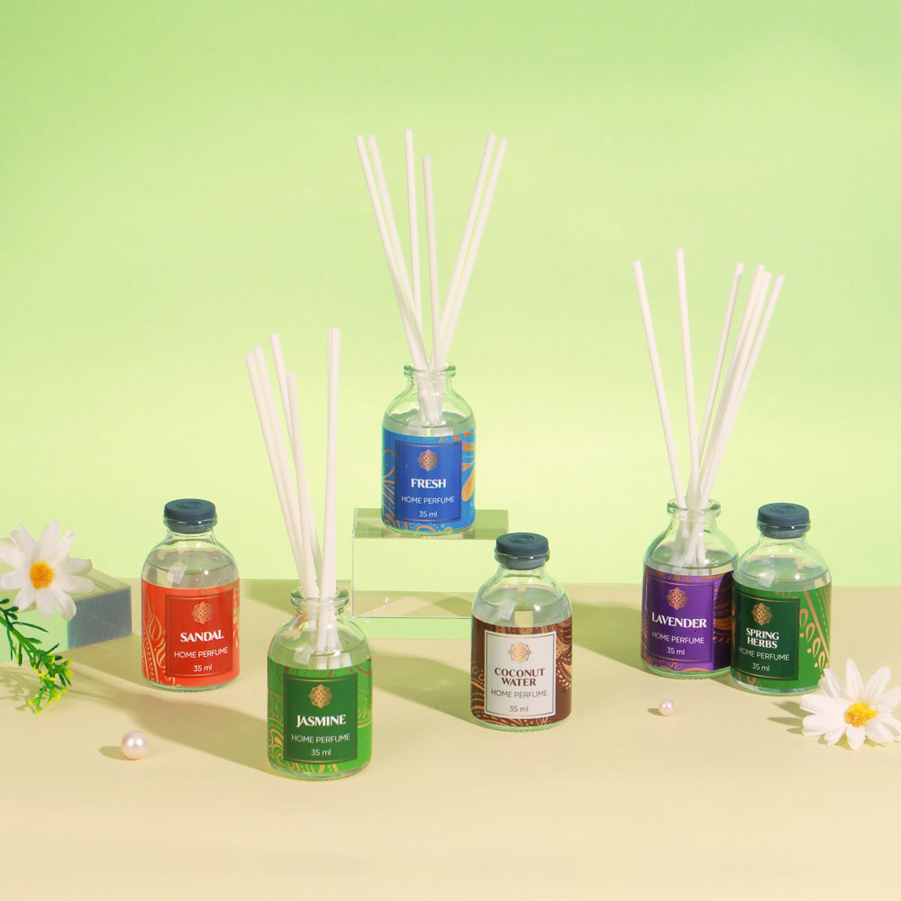 LADECOR Аромадиффузор с палочками, 35 мл, 6 ароматов жасмин,лаванда,сандал,свежесть,кокос,вес.травы, арт.№ 412-047