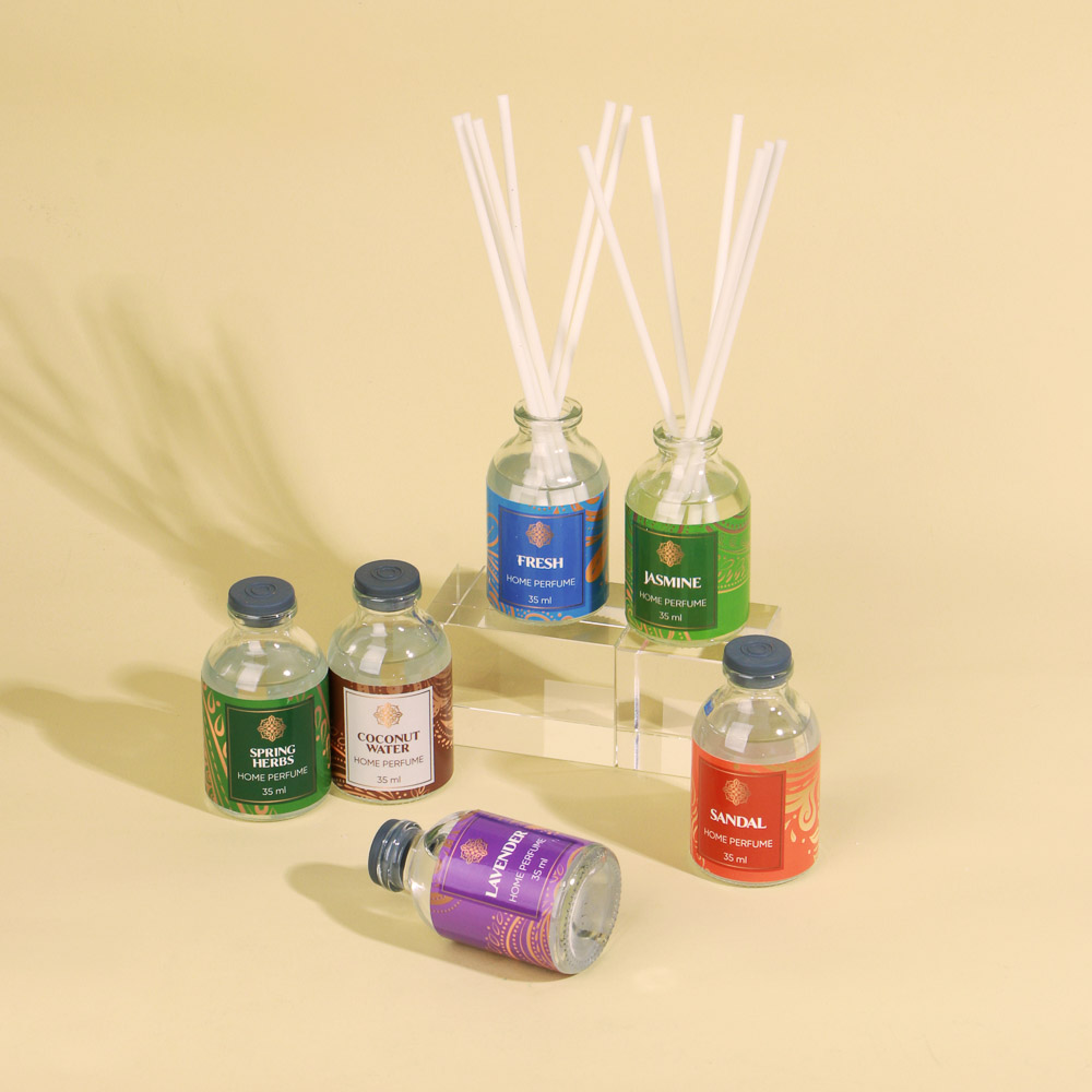 LADECOR Аромадиффузор с палочками, 35 мл, 6 ароматов жасмин,лаванда,сандал,свежесть,кокос,вес.травы, арт.№ 412-047