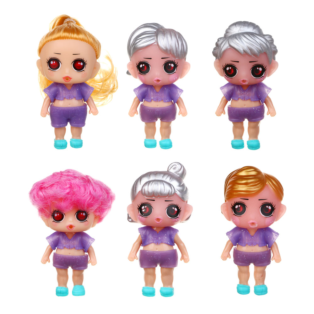 ИГРОЛЕНД Кукла-сюрприз в шаре-подставке, 7 пр., ПВХ, РР, 9,5х9,5х9,5см, 6 дизайнов, арт.№ 274-178