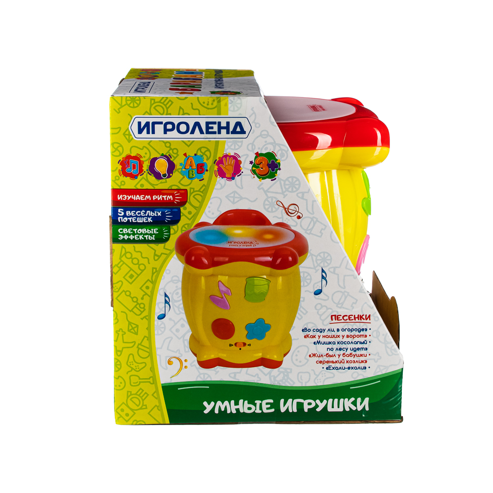 ИГРОЛЕНД Игрушка интерактивная "Барабан", свет, звук, 3хАА, ABS, 17х21х18см, арт.№ 889-073